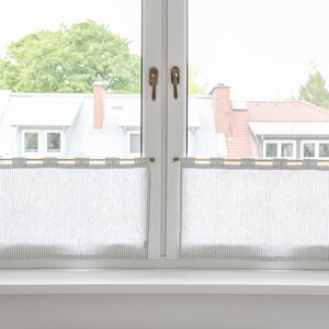 Linen cafe curtains with tab tops. Short kitchen curtains.