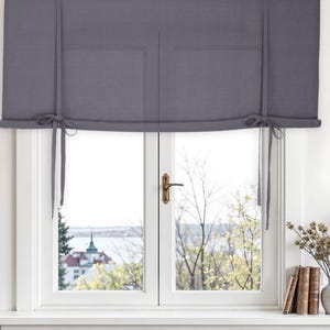 Heavy linen tie up curtains. Custom tie up curtains. Tie up shade.