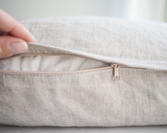 Natural linen pillowcase with a zipper. multiple sizes.