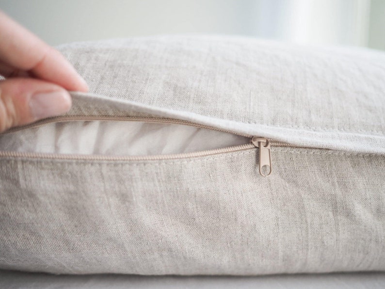 Natural linen pillowcase with a zipper. multiple sizes. image 1