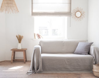 Heavy Linen Couch Cover, Natural Linen Sofa Throw