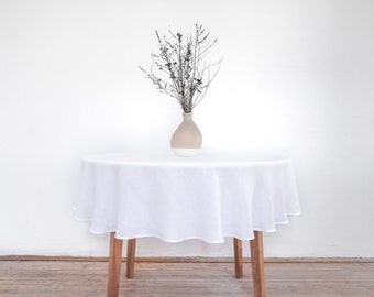Pure White Linen Tablecloth, Stonewashed Linen, Wedding Dining Cloth