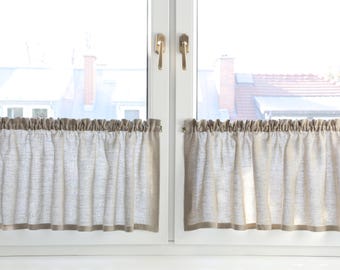 Natural Linen Cafe Curtain, Stonewashed Short Window Curtain
