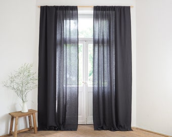 Rod Pocket Linen Curtain Panel made of MEDIUM LINEN (160 g/m2) / CHARCOAL / custom sizes/ other top finishing options.