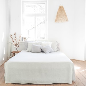 Striped linen bedskirt. classic linen dust ruffle. queen size, king size linen bed valance