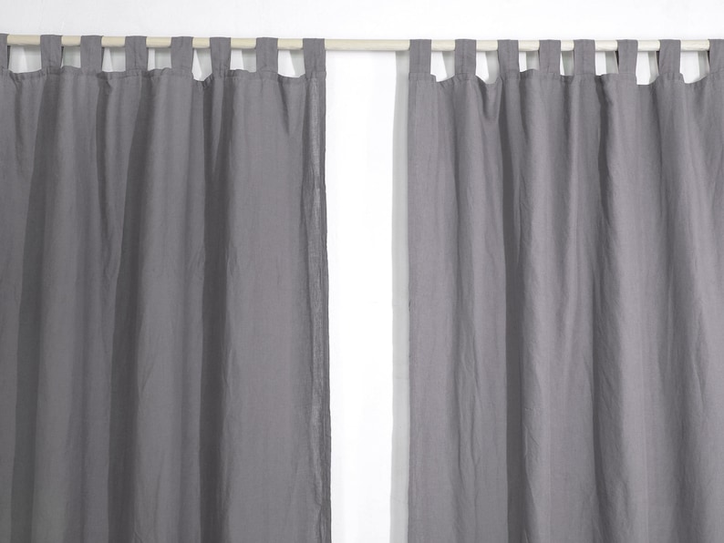 Gray tab top window curtain panel made of stonewashed linen