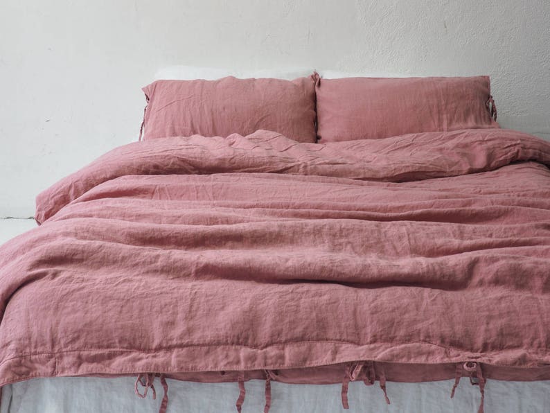 Stonewashed LINEN BEDDING 1 duvet cover dusty pink color Etsy