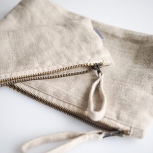 Minimalist linen makeup bag. sustainable linen makeup pouch in natural linen color. image 3