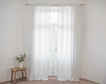 Rod pocket linen curtain panel made of medium linen (160 g/m2) / white / airy and natural / linen drapes / 1 pcs