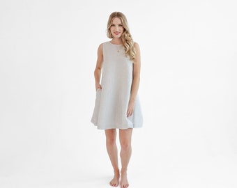Striped Linen Mini Dress, Soft Stonewashed Summer A-Line