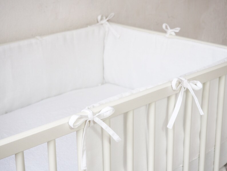 White crib bedding. White linen crib bumper. White nursery Etsy