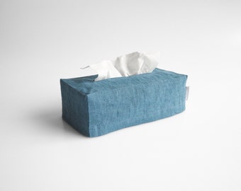 Dusty blue tissue box cover. minimalist home decor.