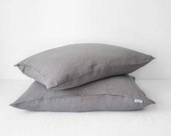 Gray linen pillow case, linen pillow cover. Standard, queen, king. Euro pillow case - custom size.