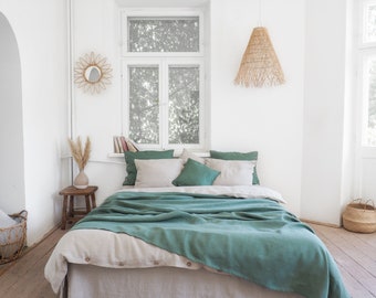 Green linen blanket | bed throw