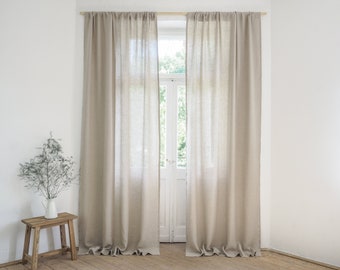 Linen curtain panel made of medium linen (160 g/m2), soft and natural, linen drapes with rod pocket / 1 pcs