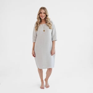 Linen beach coverup in gray stripes. linen dress peony. image 1