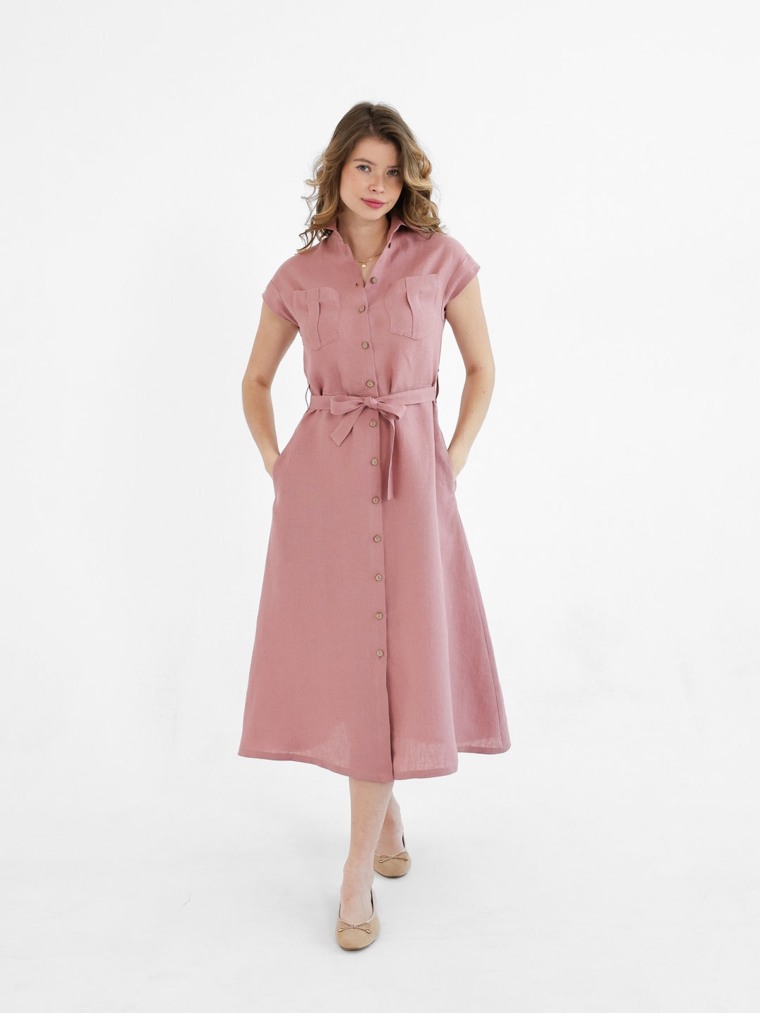 womens denim shirt dress Puff-Sleeve Denim Shirt Dress 4