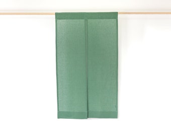 Linen japanese style curtains, linen noren curtains in eucalyptus green, japanese door curtains.