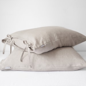 Natural Linen Pillow Cover with Ties, Stonewashed European Flax