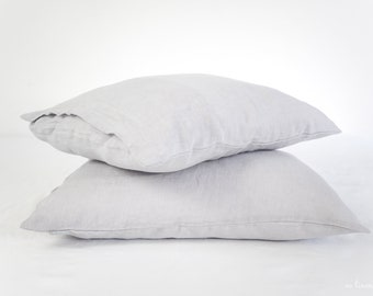 Light gray linen pillowcase. Queen size, king size.