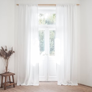 Pure white rod pocket heavy linen (280 g/m2) curtain panel made of stonewashed linen / 1 pcs