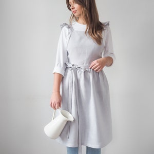 Cooking linen pinafore apron with ruffles. Perfect gift idea