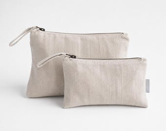 Minimalist Linen Makeup Bag, Sustainable Pouch