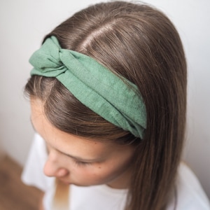 Eucalyptus green knotted linen headband, natural linen headband with a knot, workout headband, beach accessory