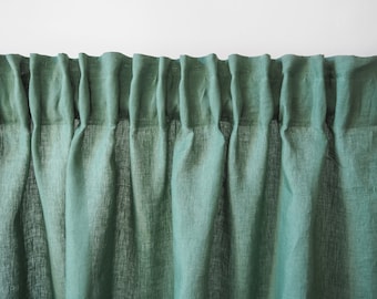 Eucalyptus green linen curtain panel with heading tape made of medium linen / 1 pcs