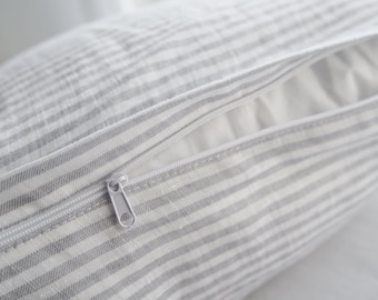 Striped pillowcase with a zipper. gray stripes pillow cover.