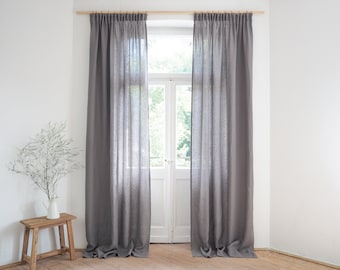 Panel de cortina de lino gris, peso medio (160 g/m²), cinta para cortina
