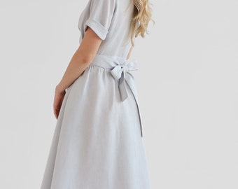 Linen wrap dress in light gray color. linen dress jasmine.