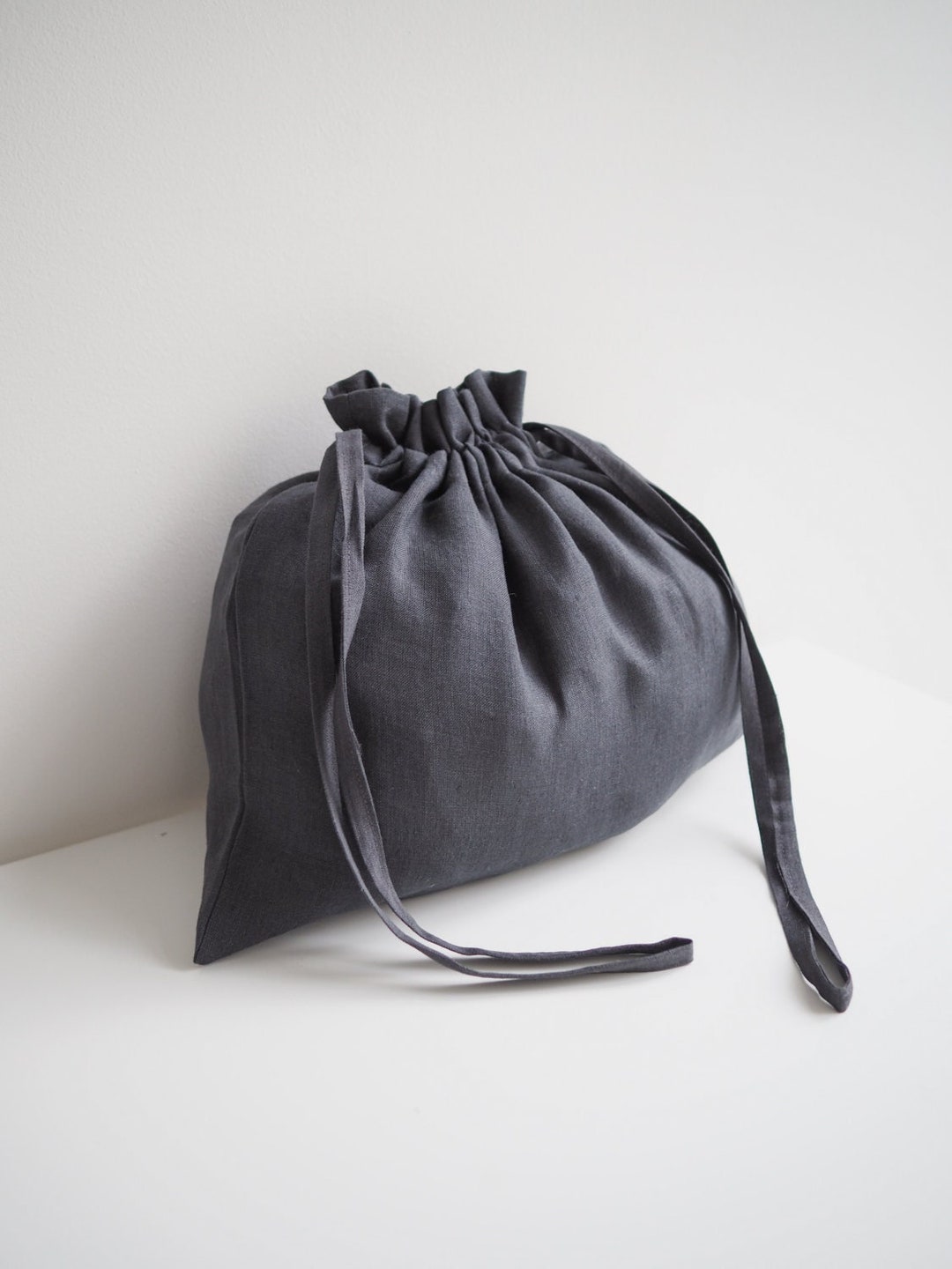 Drawstring Pounch Linen Drawstring Bag. Linen Organizer Pouch in Charcoal. - Etsy