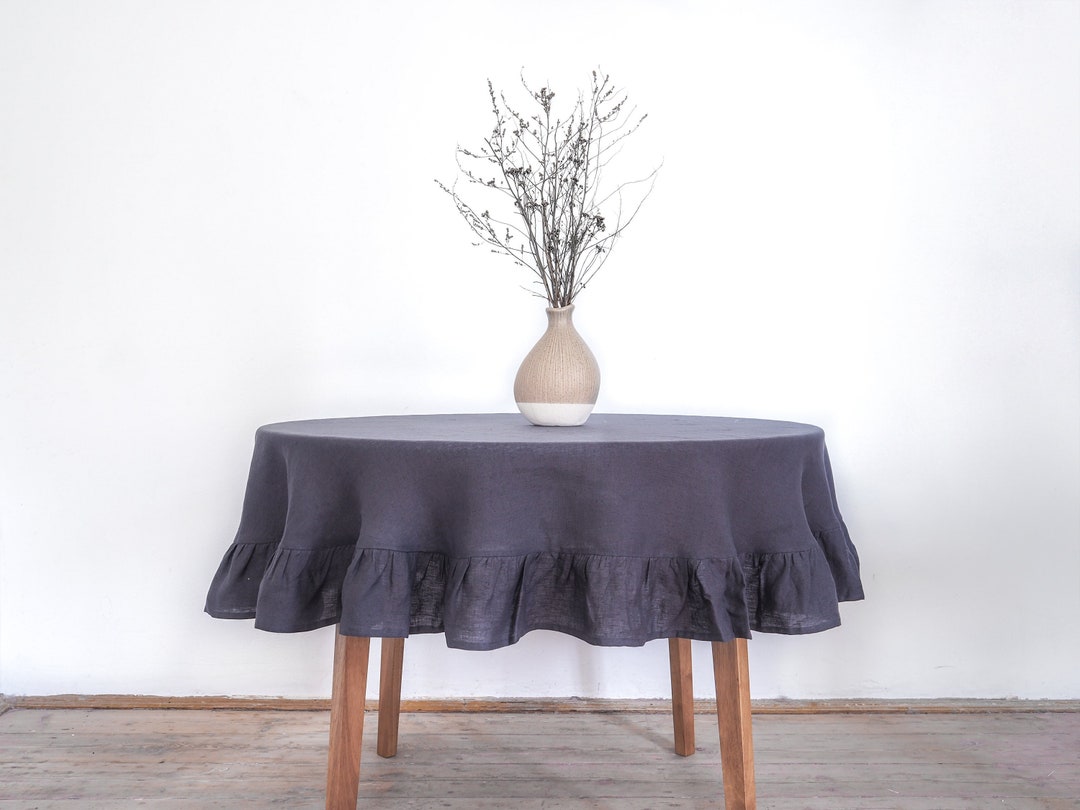 Circle Ruffle Tablecloth 120 Round Tablecloth With Ruffle | Charcoal Linen Tablecloth | Custom ...