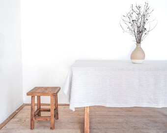 Striped linen tablecloth. Round, square, rectangular tablecloths. Washed linen tablecloth