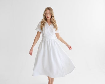 Linen wrap dress in pure white color. summer linen dress. linen dress jasmine.