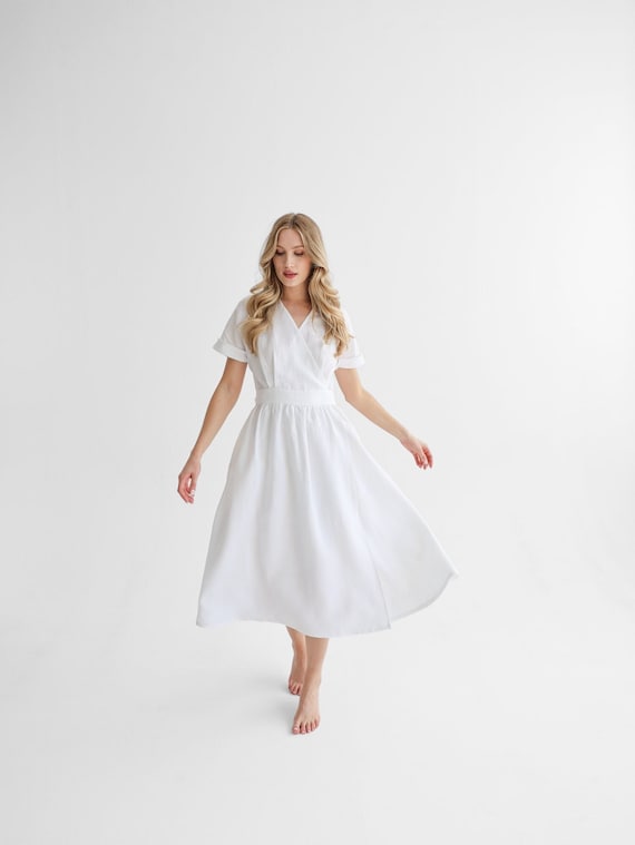 Linen Wrap Dress in Pure White Color. Summer Linen Dress. Linen Dress  Jasmine. - Etsy