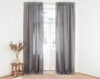 True gray rod pocket curtain panel / heavy linen curtain panel (280 g/m2) with decorative header. / 1 pcs