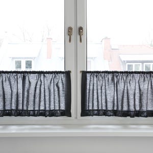 Linen cafe curtains with a ruffle. Short linen curtains. Kitchen curtains.