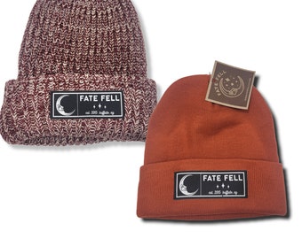 Fate Fell Co Knit Winter Beanie Maroon & Burnt Orange