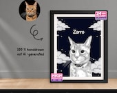 Custom Cat Portrait Hand Drawn Illustration | Personalized Pet Memorial Art (Digital Download)