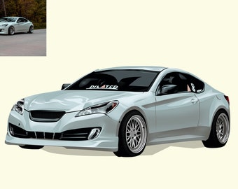Personalized Car Vector Illustration: Custom Portrait for Auto Enthusiasts, Father&#39;s Day Gift