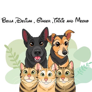 Custom Cartoon Cat & Dog Portrait From Photo, Pet Cartoon Style ,Custom Dog Gift ,Digital Illustration image 3