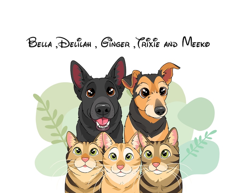 Custom Cartoon Cat & Dog Portrait From Photo, Pet Cartoon Style ,Custom Dog Gift ,Digital Illustration image 3