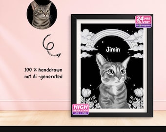 Custom Cat Portrait Drawing | Black White Pet Memorial Artwork (Digital Download)