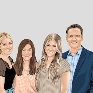 Personalized Cartoon Family Portrait: Custom Vector Illustration of 4 People or Pets (Head to Chest)