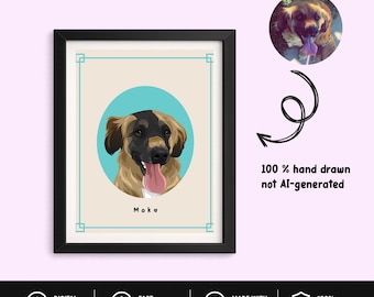Custom Pet Portrait Digital Download, Personalized Dog Artwork from Photo, Hand Drawn Pet Memorial Gift