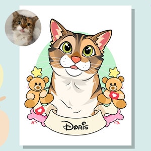 Retrato de mascota de dibujos animados, retrato de mascota de dibujos animados personalizado, ilustración digital, retrato de perro, regalo conmemorativo, retrato de conejo, archivo digital