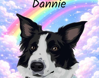 Custom Pet Portrait Illustration | Anime Style Dog Cat Art, Rainbow Sky (Digital Download)