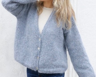 Fluffy V-neck Cardigan KNITTING KIT Open Sky - Super soft Alpaca + Merino yarn All you need in one kit to make this modern everyday cardigan